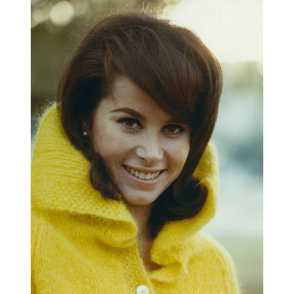 Stefanie Powers smiling in a Portrait wearing Yellow Winter Coat Photo Print (8 x 10)