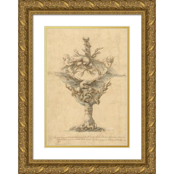 Stefano Della Bella 18x24 Gold Ornate Framed and Double Matted Museum Art Print Titled - Design for an Ewer (1629)