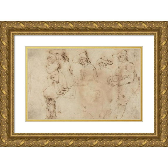 Stefano Della Bella 24x17 Gold Ornate Framed and Double Matted Museum Art Print Titled - Four Horsemen (1627-30)