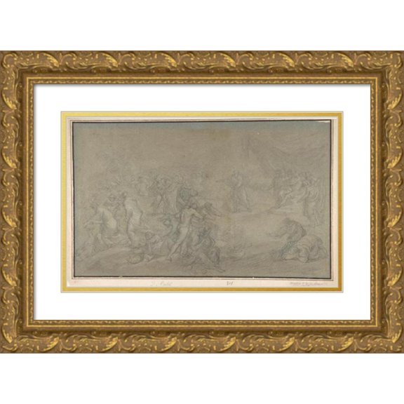 Stefano Pozzi 24x17 Gold Ornate Framed and Double Matted Museum Art Print Titled - The Contest of Elijah and the Prophets of Baal on Mount Carmel (1699-1768)