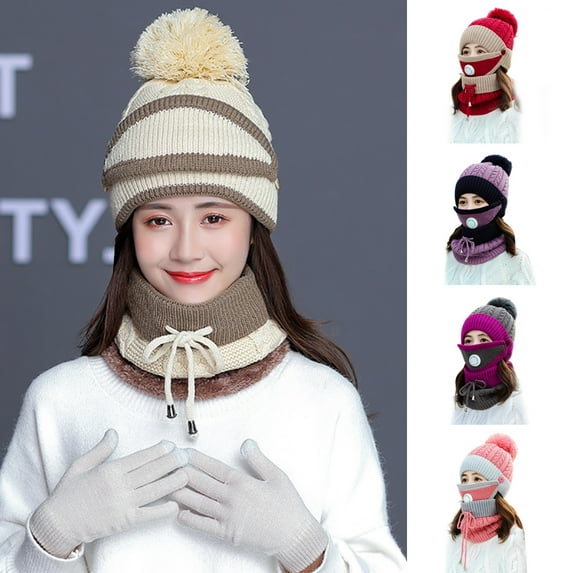 Steger Winter Women Beanie Hat Scarf and Touch Screen Gloves Sets Girls Classic Knit Warm Chunky Cable Cap