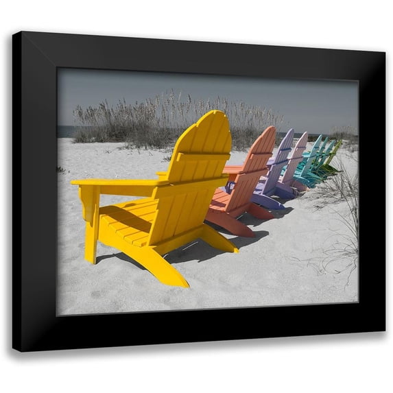 Stegmann 24x19 Black Modern Framed Museum Art Print Titled - Colorful Beach Chairs