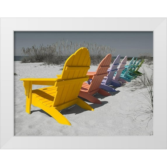Stegmann 32x25 White Modern Wood Framed Museum Art Print Titled - Colorful Beach Chairs