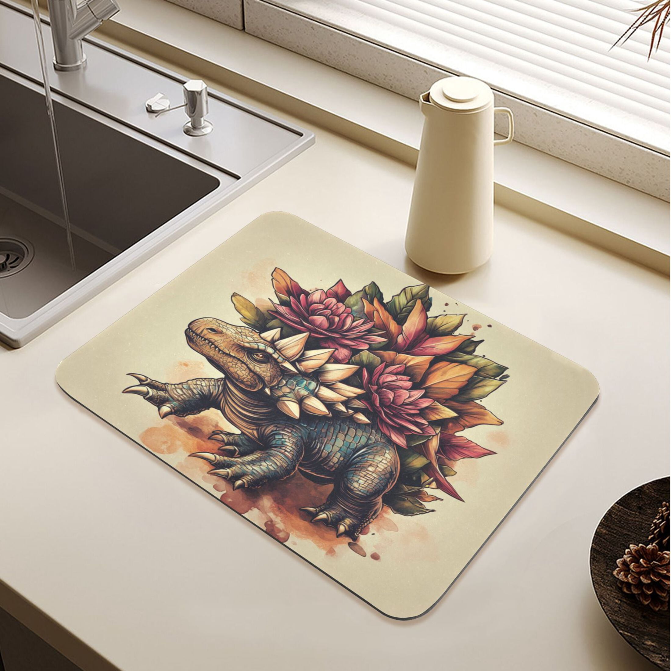 Curated visual reference: Visual Reference: Stegosaurus Illustration In Realistic Style Drying Mat Diatomaceous