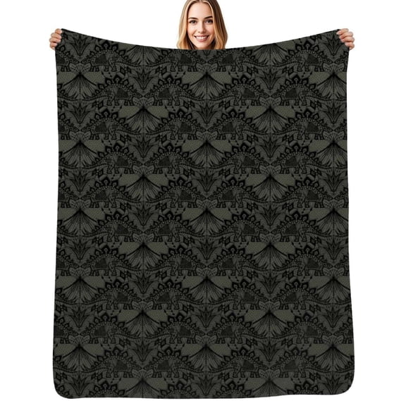 Stegosaurus Lace Black And Grey Flannel Blanket Warm Soft Bedding Throws Winter Camping Chair Sofa Bed