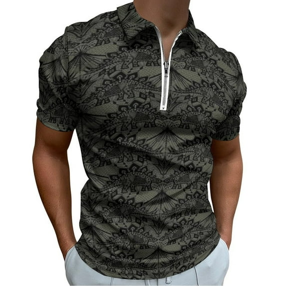 Stegosaurus Lace Black And Grey Men Zipper T-shirt Summer Casual Short Sleeve T-shirt Top