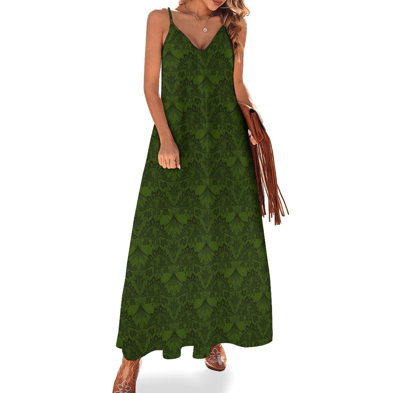 Summer Clothes For Ladies.Stegosaurus Lace - Green Sleeveless Dress Women's clothing summer ...