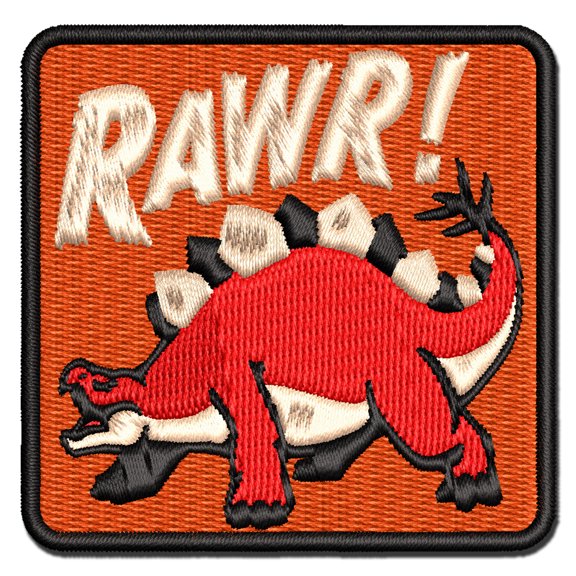 Stegosaurus Rawr Roar Dinosaur Applique Multi-Color Embroidered Iron-On Patch - 2.0 Inch Mini