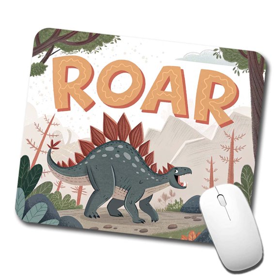 Stegosaurus With Roar Bold Text Dinosaur Mouse Pad Low Profile Gaming Mat
