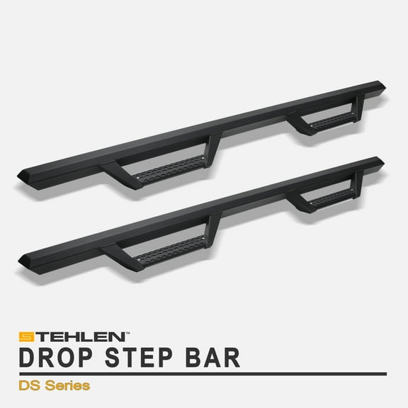 Stehlen 642167819080 Hoop Drop Step Side Nerf Bars Rail Running Boards v2 - Matte Black For 2007-2018 Chevy Silverado / GMC Sierra Double ( Extended ) Cab