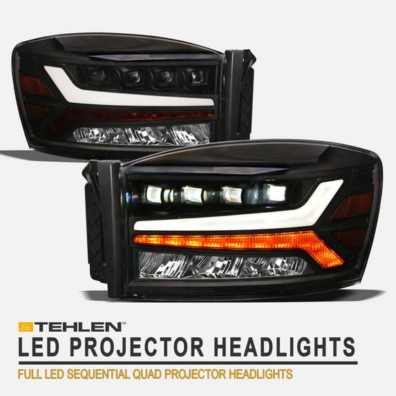Stehlen 642167819158 Full LED Sequential Quad Projector Headlights ( Black ) For 2006-2008 Dodge Ram 1500 / 2006-2009 2500 3500