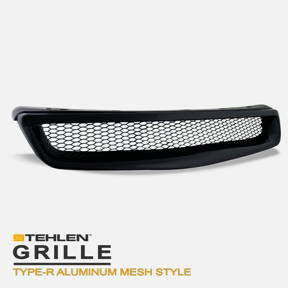 Stehlen 642167819806 T-R Aluminum Mesh Front Hood Bumper Grille - Black For 1999-2000 Honda Civic EK9
