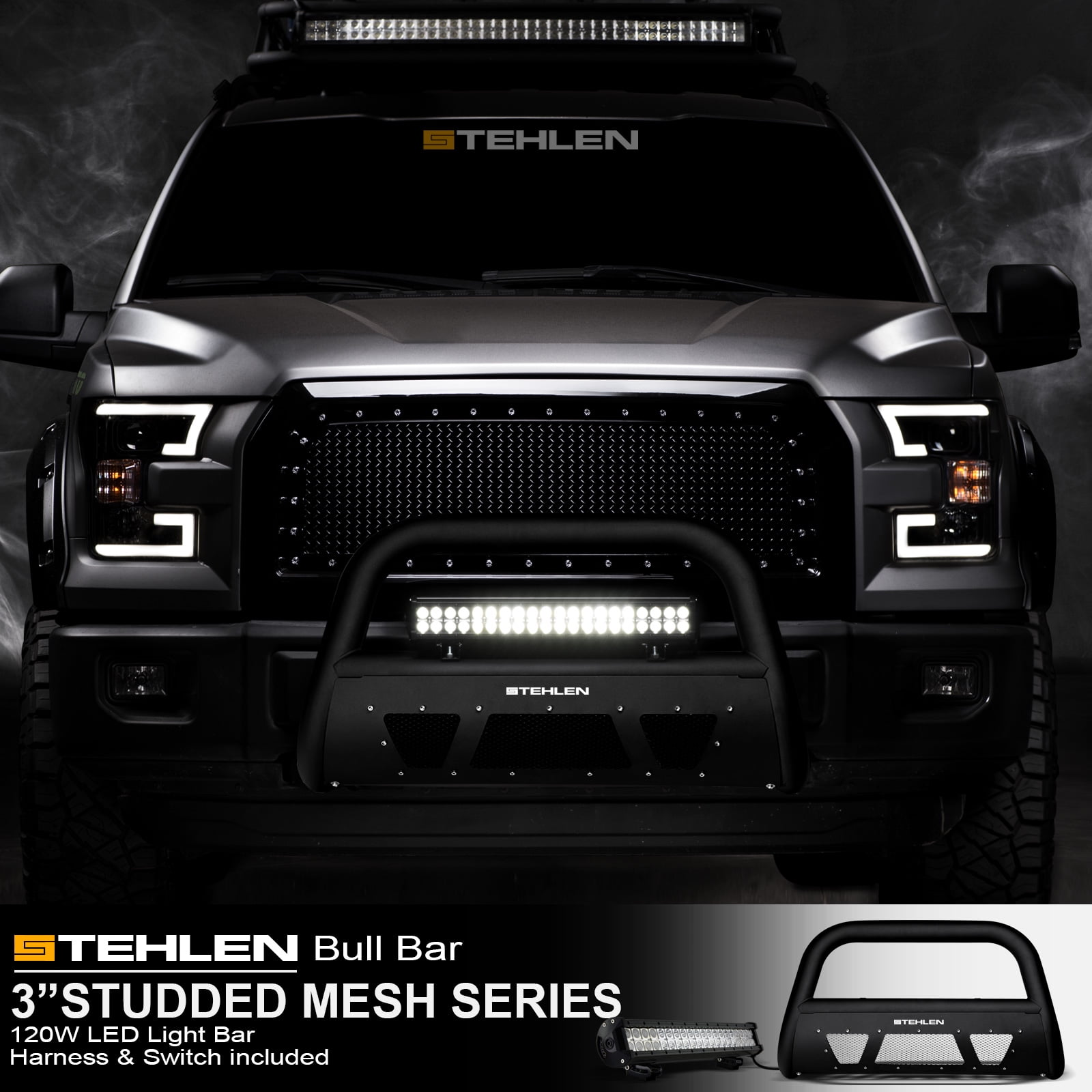 Matte Black Studded Mesh Bull Bar Push Bumper For 2001-2004 Nissan Frontier Xterra