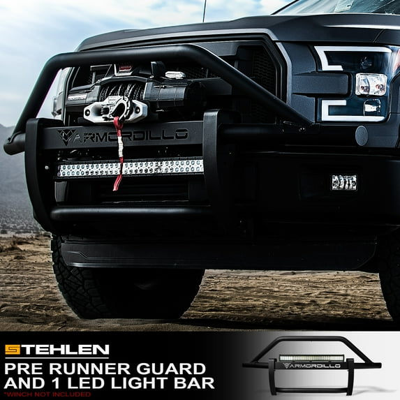 Stehlen 733469489351 Compatible With 2014-2018 Chevy Silverado 1500 / 2019 Silverado 1500 LD Steel Pre-Runner Bumper Grille Guard with 32" 60x CREE LED Fog Light Bar - Matte Black