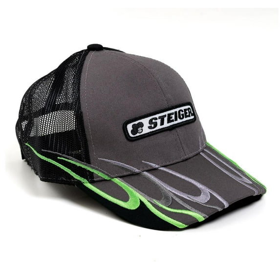 Steiger Charcoal Gray with Neon Green Flames & Black Mesh Back STFL