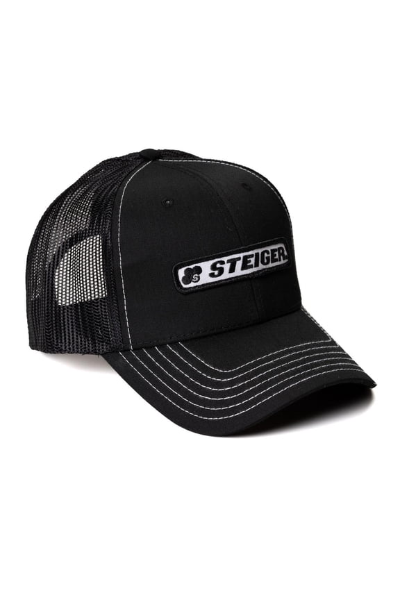 Steiger Stitched Logo Black with White Stitching Mesh Back Hat ST66