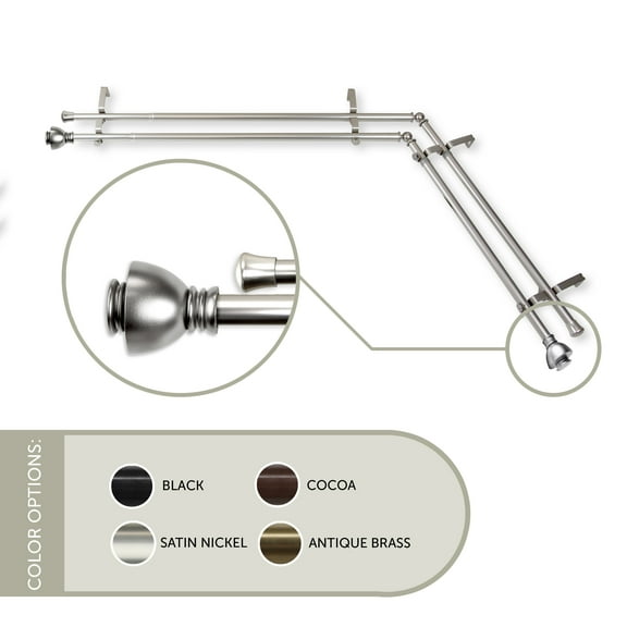 Stein 13/16 inch Corner Window Double Curtain Rod 48-84" - Satin Nickel