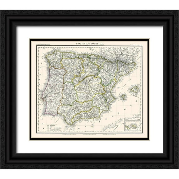 Stein 17x15 Black Ornate Wood Framed with Double Matting Museum Art Print Titled - Spain Portugal - Stein 1854