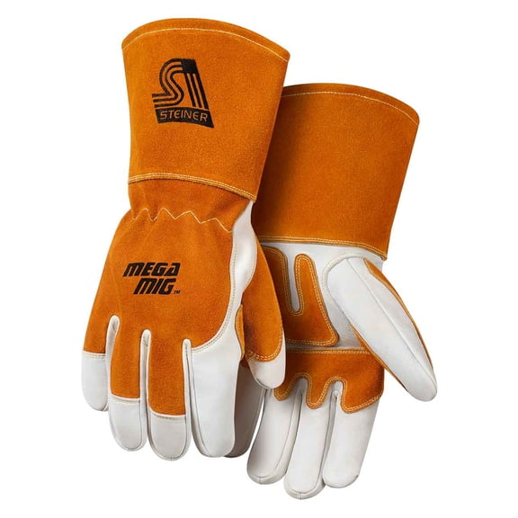Steiner 0216 MegaMIG Premium Grain Cowhide MIG Welding Gloves, Cotton Lined, Long Cuff, Large
