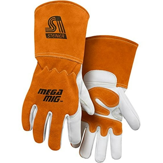 Steiner 0215 S MegaMIG Cotton Lined Premium Heavyweight Grain Goatskin with Split Cowhide Back MIG Welding Gloves 4 5 Cuff Small