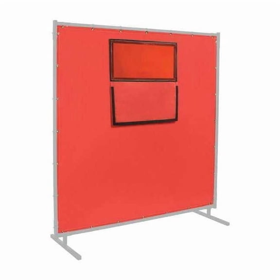 Welding Curtain With Window, Silicone-Coated Fiberglass, 8 ft. W., 6 ft. H., 16 oz/sq yd, Red