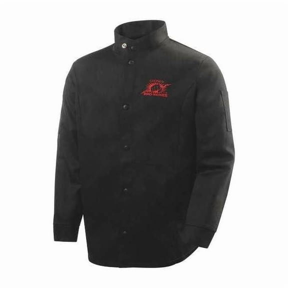 Welding Jacket, Cotton, 9 oz, 30 in Length, Snaps Closure, 2 Pockets, Black, 3XL
