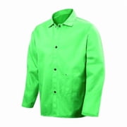 Welding Jacket, Cotton, 12 oz, 30 in Length, Snaps Closure, 2 Pockets, Green, M