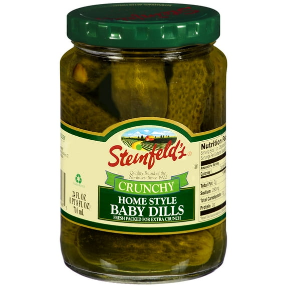 Steinfeld's Dairy-Free Whole Baby Dill Pickles, Gluten-Free, Mild, 24 fl oz Jar