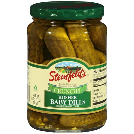 Steinfeld's Dairy-Free Whole Crunchy Kosher Baby Dill Pickles, Gluten-Free, No Spice, 24 fl oz, Jar