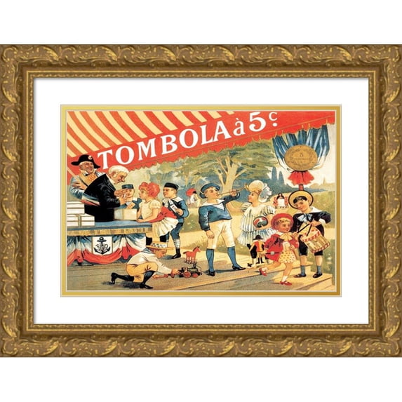 Steinlen, Theophile Alexandre 18x13 Gold Ornate Wood Framed with Double Matting Museum Art Print Titled - Tombola, 1888