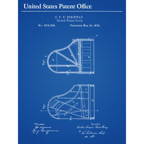 Steinway Grand Piano-Forte 1878 Top Vintage Music Patent Extra Large XL Wall Art Poster Print