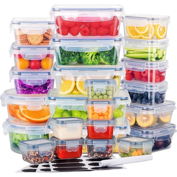 Stelive 24 Pack Food Storage Container Set, Leak Proof Lunch Boxes, Microwave, Dishwasher & Freezer Safe, BPA-Free Clear Plastic Storage Containers for Home & Kitchen Organization with Labels & Pen