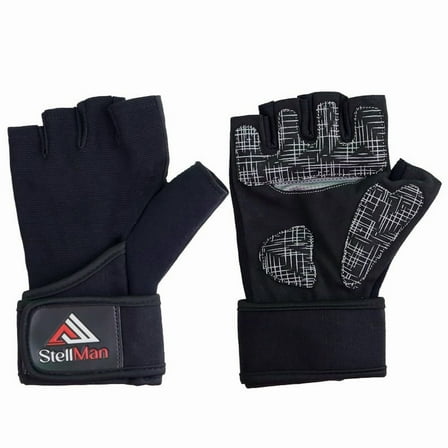 StellMan Black Workout Gloves with Enhanced Grip Padding – Adjustable Gym Gloves with Wrist Wraps for Men and Women