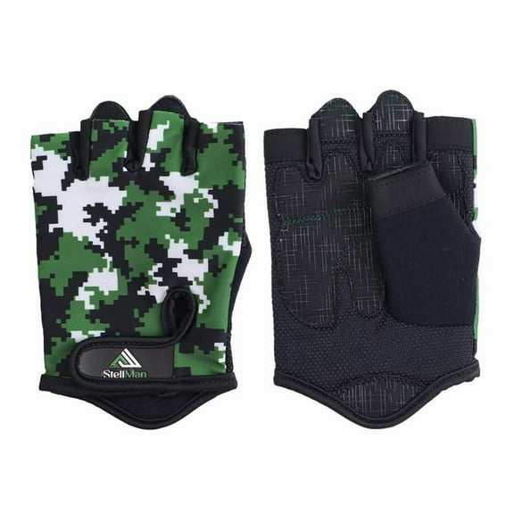 StellMan Camo Workout Gloves for Men – Fingerless Weight Lifting Gloves with Non-Slip Grip and Palm Padding – Breathable Training Gloves for Gym, CrossFit, and Cycling – Green or Gray