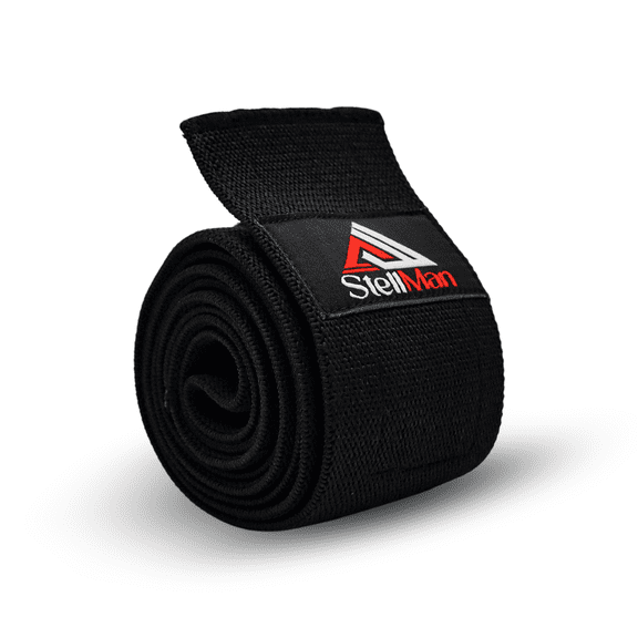 StellMan Knee Wraps for Weightlifting Powerlifting Squats Leg Press Gym Training Black