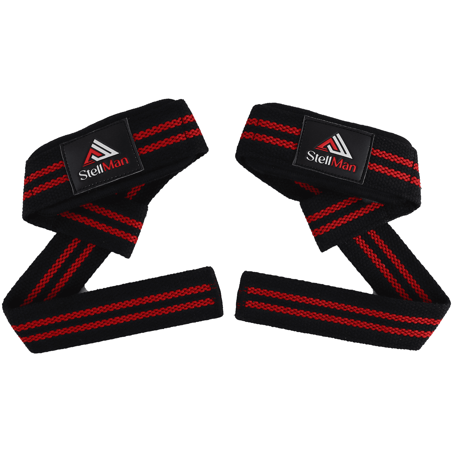 StellMan Lifting Straps for Weightlifting Deadlifts Gym Training Wrist Support Black with Red Stripes