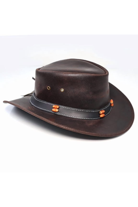 Outback Leather Bush Hat Handcrafted Cowboy Hat with Beaded Band Western Style for Men & Women
