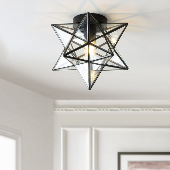 JONATHAN Y Stella 12" Moravian Star Metal/Clear Glass LED Flush Mount, Oil Rubbed Bronze