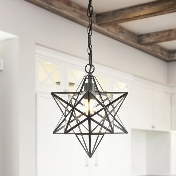 JONATHAN Y Stella 12" Moravian Star Metal/Clear Glass LED Pendant, Oil Rubbed Bronze/Clear