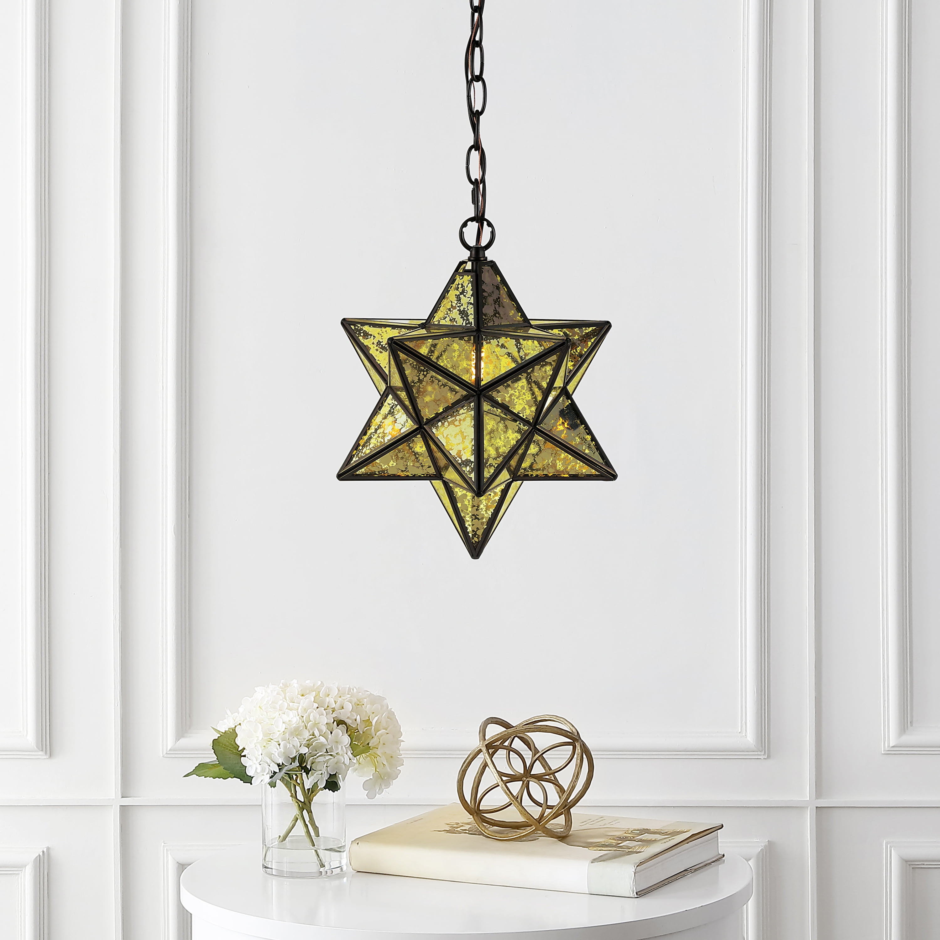Stella 12" Moravian Star Oil Rubbed Bronze and Yellow Mercury Glass Pendant Light
