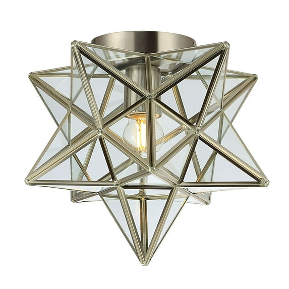 JONATHAN Y Stella 12" Moravian Star Metal/Glass LED Flush Mount, Nickel