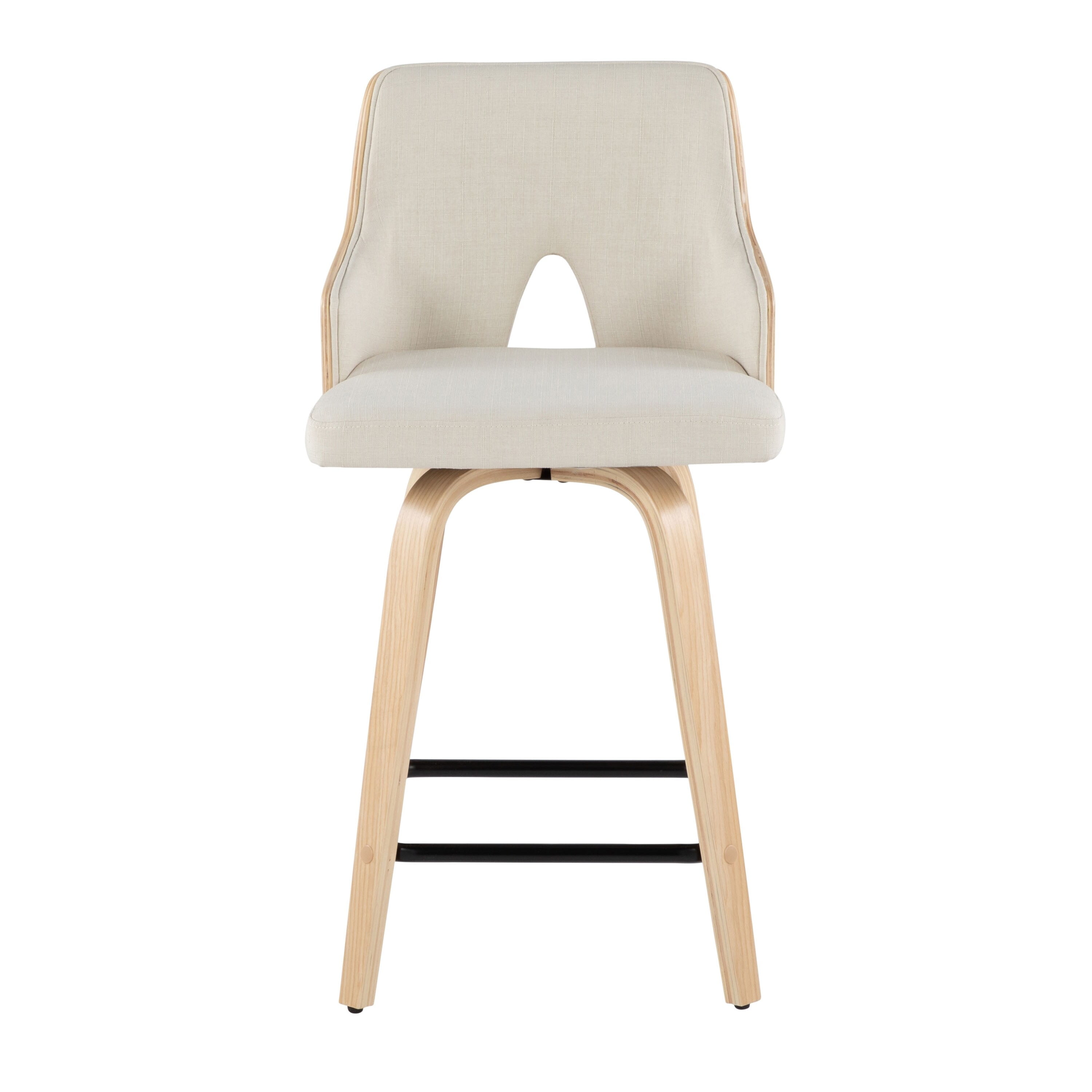 Cream Fabric and Natural Wood Swivel Counter Stools, Set of 2