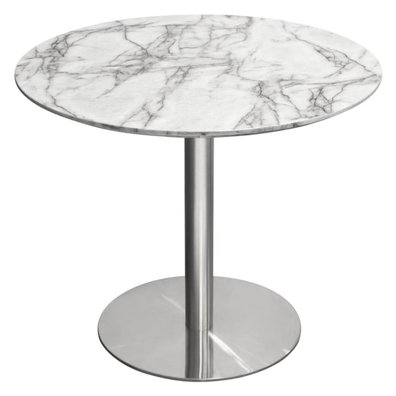 Stella 36" Round Dining Table w/ Faux Marble Top and Brushed Silver Metal Base by Diamond Sofa