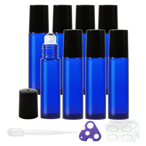 Keigocare 8 Pack 10ml Essential Oil Roller Bottles,Blue Glass Roller Balls for Essential Oils,Empty Rollerball Bottles for Travel Refillable Roll on Perfume Bottles with Black Caps