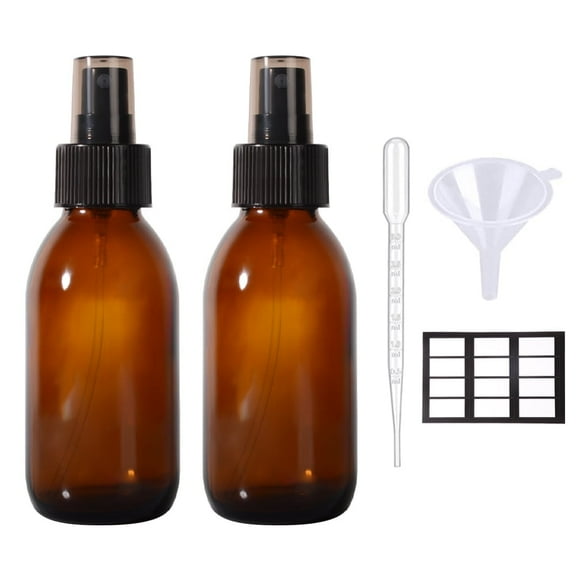 Keigocare Amber Glass Empty Spray Bottles with Leakproof & Fine Mist, 125 mL, 2 Count