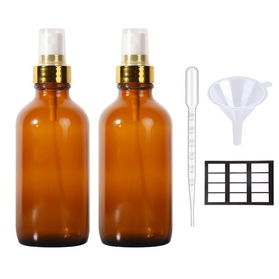 Keigocare Amber Glass Spray Bottles for Cleaning, Hair & Plants, Refillable, 4 oz, 2 Count