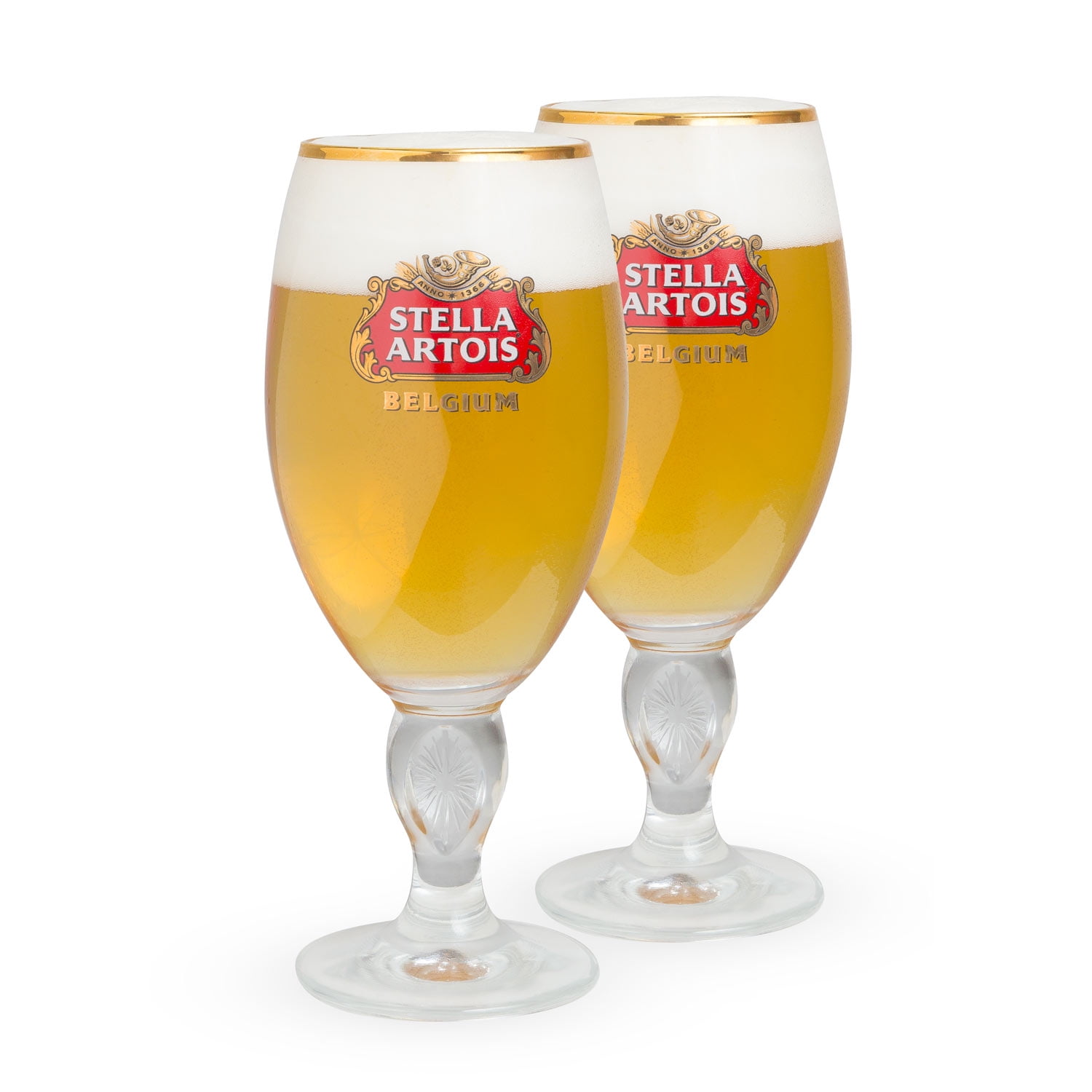 Set of 4- Stella Artois Belgium Beer Glasses Chalice Gold Rims 40cl-13.5 Fl  oz