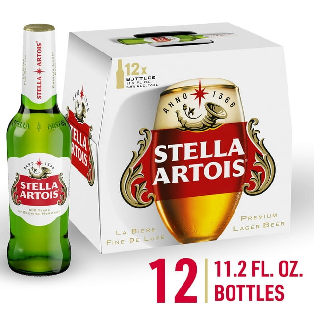 Stella Artois Lager, 12 Pack, 11.2 fl oz Glass Bottles, 5% ABV, Domestic Beer