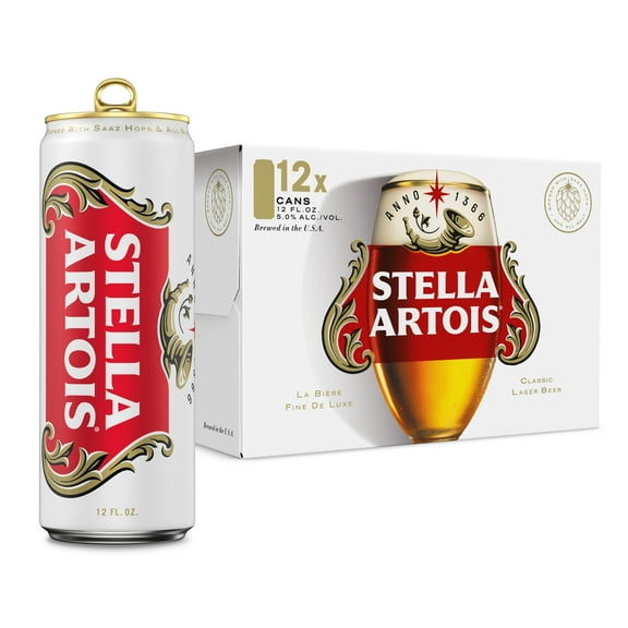 Stella Artois Premium Lager Beer 12 pack 12 fl oz Aluminum Cans 5% ABV