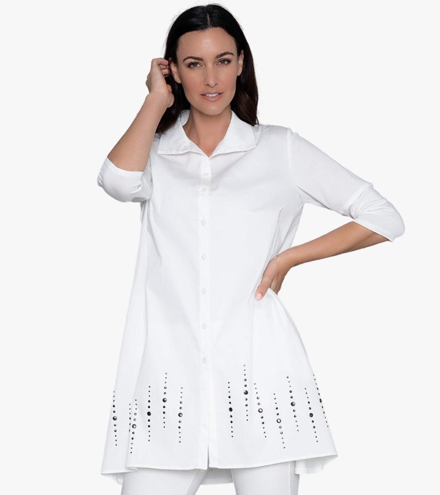 売れ筋商品|||ステラカラカシ カットソー トップス レディース Women's 3/4 Sleeve Button-Front Cotton Poplin Shirt Top Tiburon Tunic Icon Sage Stella Carakasi Women's Cotton Poplin A-Line 3/4 Sleeve
